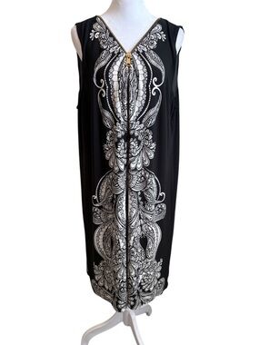 XL INC International Concepts Black White Sleeveless Paisley Floral Zip Dress